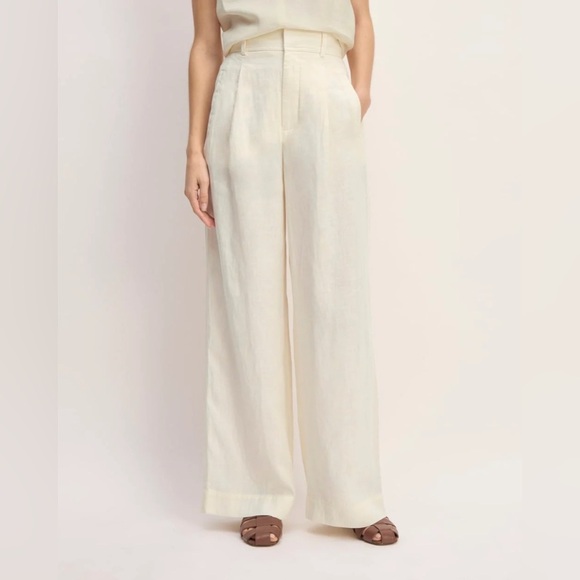 Everlane THE LINEN WAY-HIGH DRAPE PANT - Size 0 - Bone - 100% Linen